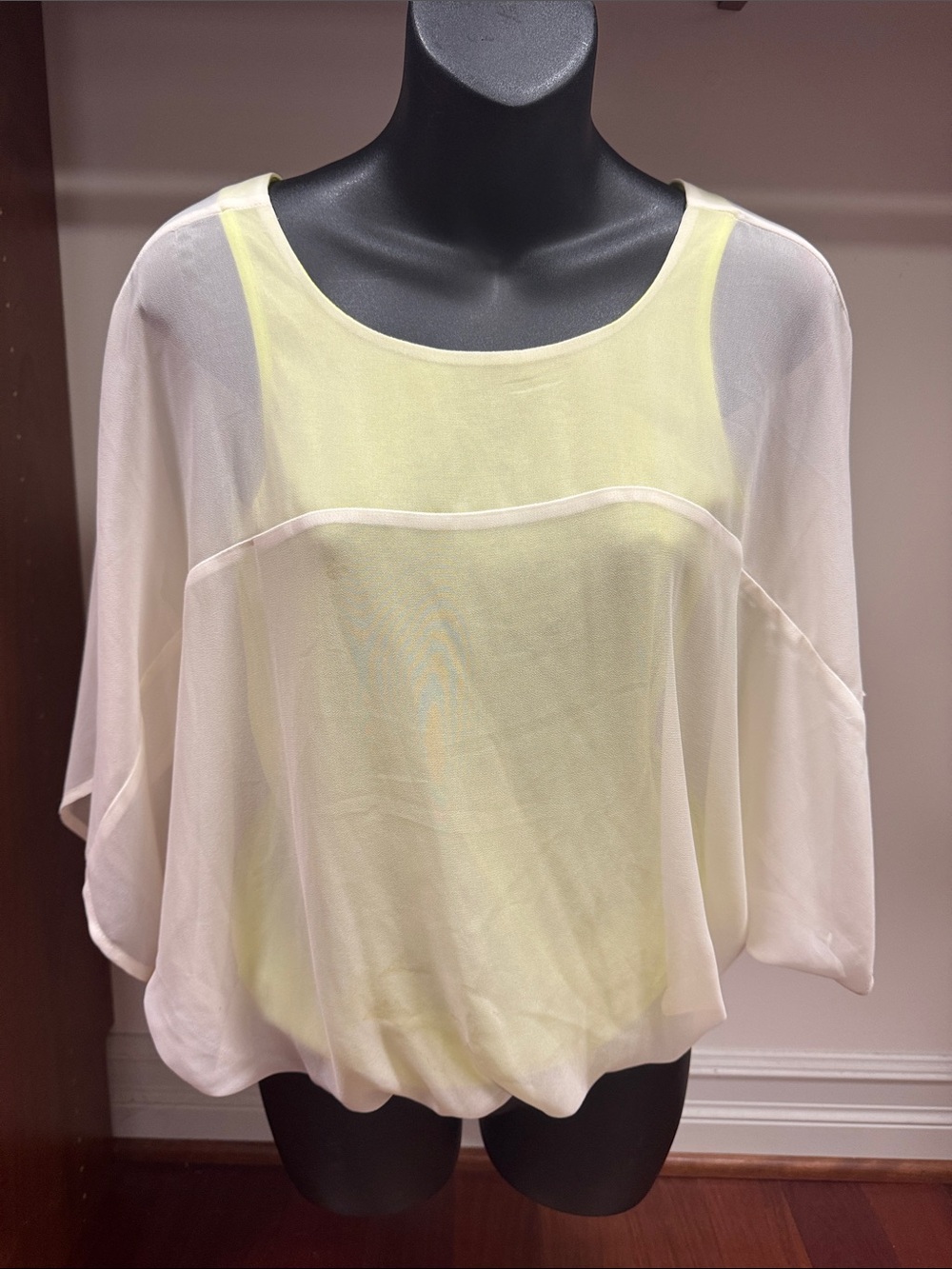 Express White Sheer Blouse with Pale Yellow Lining
